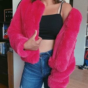 Wild Fable Faux Fur Pink Cropped Coat SIZE M